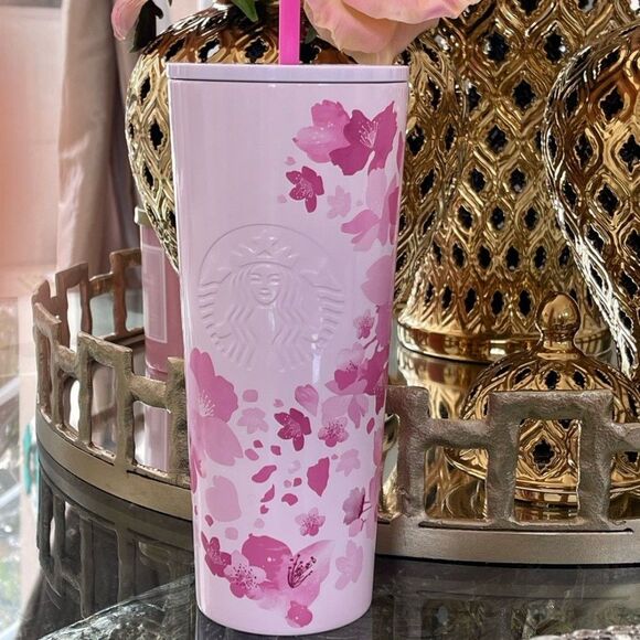 2022 Starbucks Mexico Pink Cherry Blossom Stainless Steel Cold Cup 24oz - Picture 1 of 11